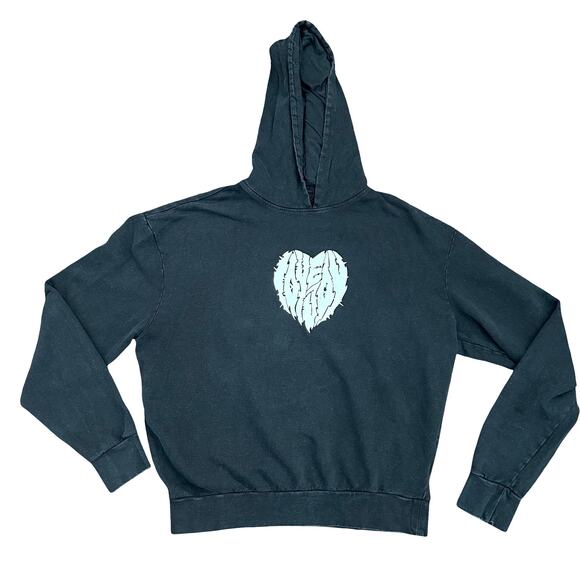 Love Joy Metal Heart Distressed Black Hoodie Large - Picture 1 of 7